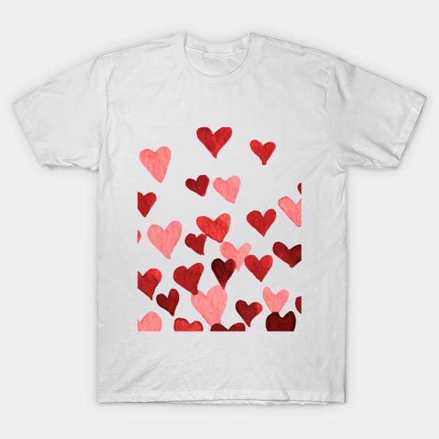 Valentine’s Day Watercolor Hearts – red T-Shirt by wackapacka